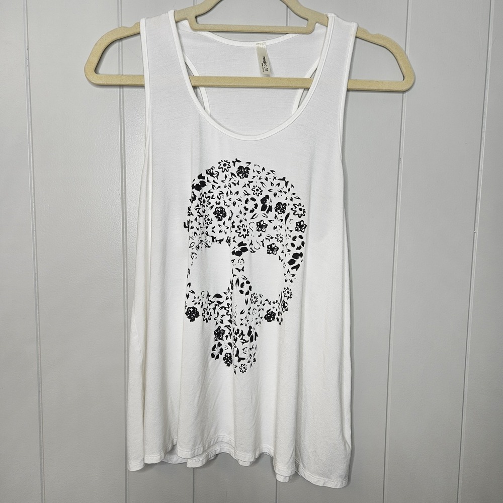 Magic Fit Soft‎ Tank Top Razor Back Skull Floral Butterflies